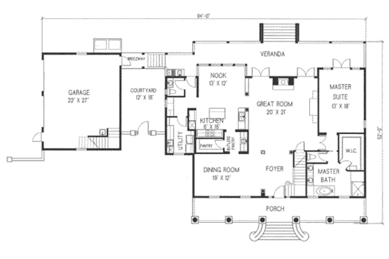 Floor Plan - Main Floor for Mediterranean House Plan #76-111 - 3 bed, 2.5 bath