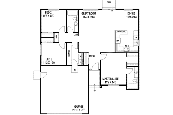 Floor Plan - Main Floor for Traditional House Plan #60-523 - 3 bed, 2 bath