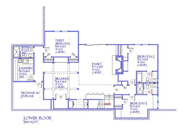 Architectural House Design - Farmhouse Floor Plan - Lower Floor Plan #901-145