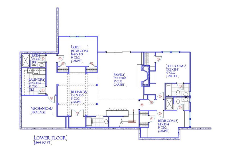 Home Plan - Floor Plan - Lower Floor for Farmhouse House Plan #901-145 - 4 bed, 4.5 bath