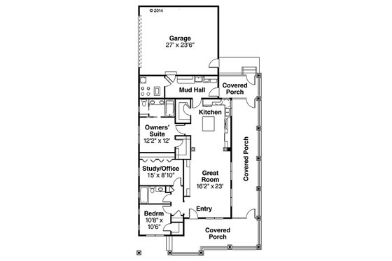 Floor Plan - Main Floor for Cottage House Plan #124-950 - 3 bed, 2 bath