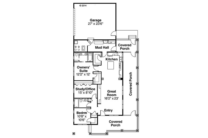 House Blueprint - Floor Plan - Main Floor for Cottage House Plan #124-950 - 3 bed, 2 bath