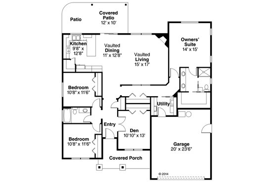Floor Plan - Main Floor for Ranch House Plan #124-929 - 3 bed, 2 bath