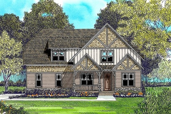 Exterior - Front Elevation for Craftsman House Plan #413-841 - 4 bed, 3 bath