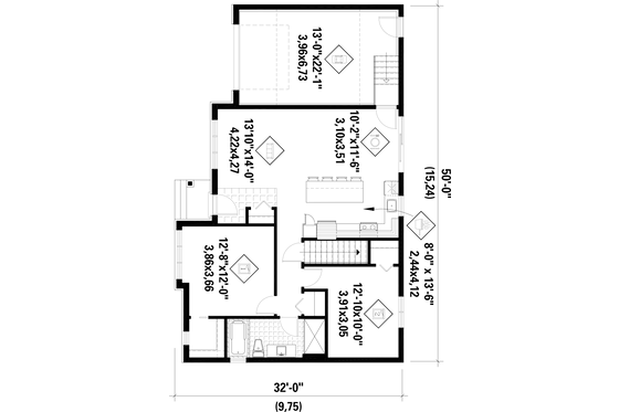 Floor Plan - Main Floor for Farmhouse House Plan #25-4948 - 2 bed, 1 bath