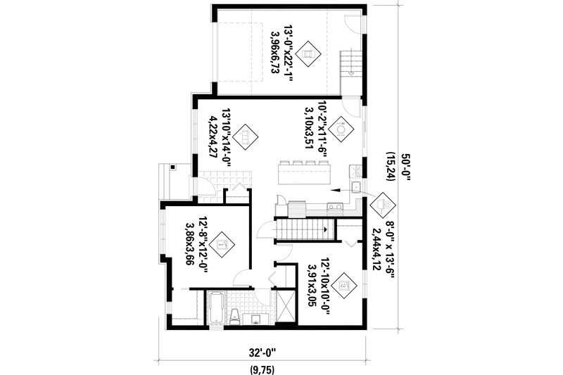 House Design - Floor Plan - Main Floor for Farmhouse House Plan #25-4948 - 2 bed, 1 bath