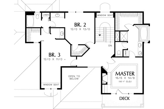 Floor Plan - Upper Floor for Mediterranean House Plan #48-232 - 3 bed, 2.5 bath