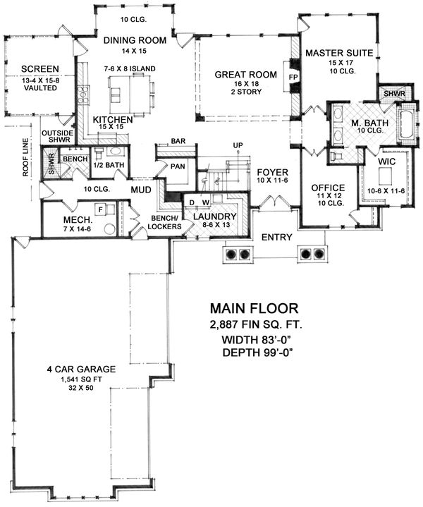 Craftsman Floor Plan - Main Floor Plan #51-557