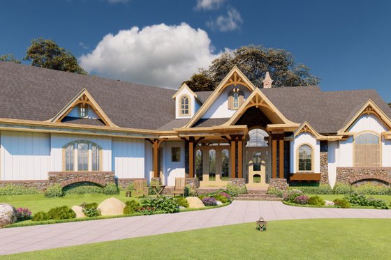 Exterior - Front Elevation 4 for Ranch House Plan #54-467 - 3 bed, 2.5 bath