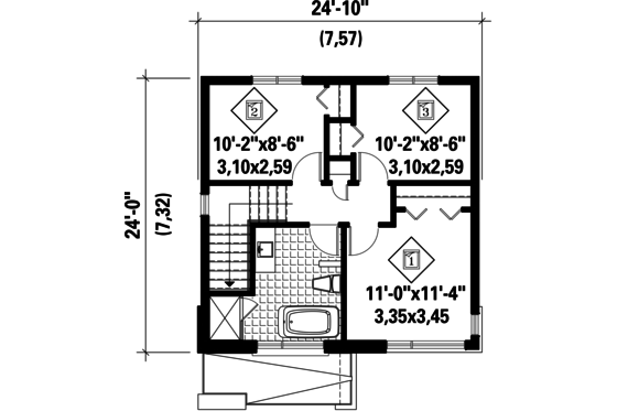 Floor Plan - Upper Floor for Contemporary House Plan #25-4511 - 3 bed, 1 bath