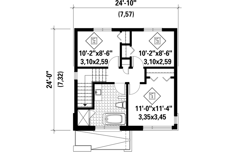 House Design - Floor Plan - Upper Floor for Contemporary House Plan #25-4511 - 3 bed, 1 bath