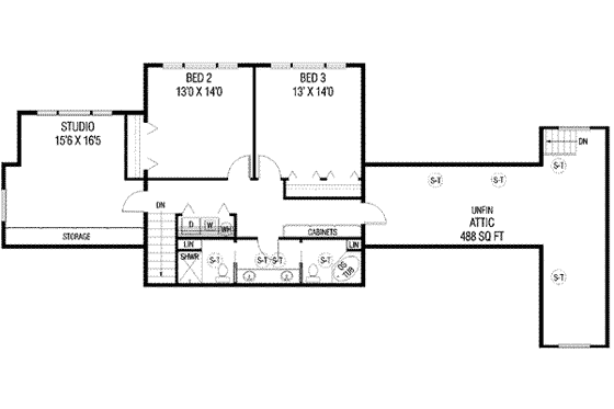 Floor Plan - Upper Floor for Southern House Plan #60-614 - 3 bed, 3.5 bath