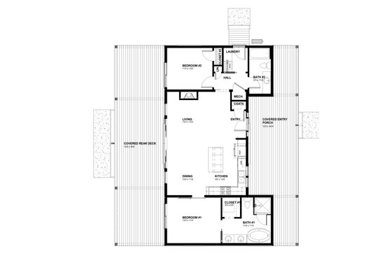 Floor Plan - Main Floor for Farmhouse House Plan #895-165 - 2 bed, 2 bath