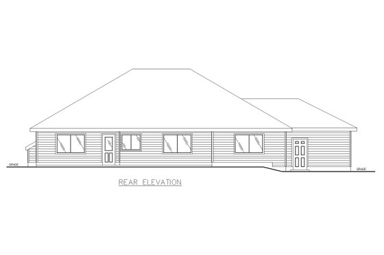 Exterior - Rear Elevation for Ranch House Plan #117-463 - 3 bed, 2 bath