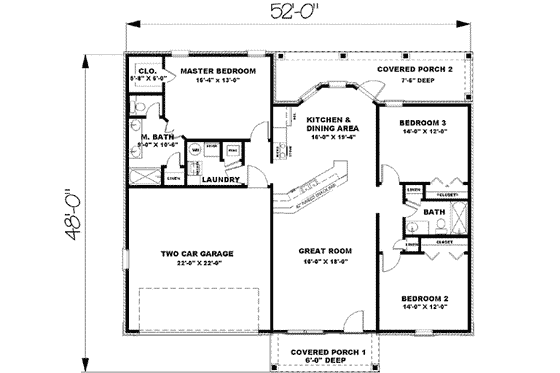 Floor Plan - Main Floor for Traditional House Plan #44-135 - 3 bed, 2 bath