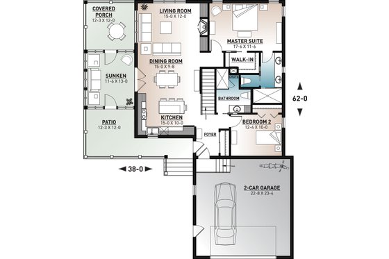Floor Plan - Main Floor for Cottage House Plan #23-2680 - 4 bed, 3 bath