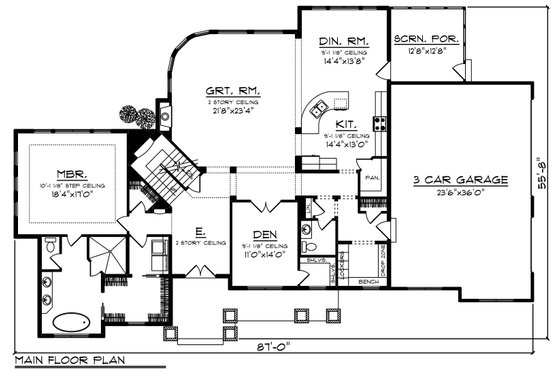 Floor Plan - Main Floor for Craftsman House Plan #70-1254 - 4 bed, 3.5 bath