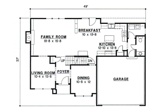 Floor Plan - Main Floor for Traditional House Plan #67-518 - 4 bed, 2.5 bath