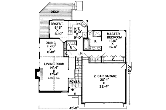 Floor Plan - Main Floor for Traditional House Plan #312-101 - 3 bed, 2.5 bath