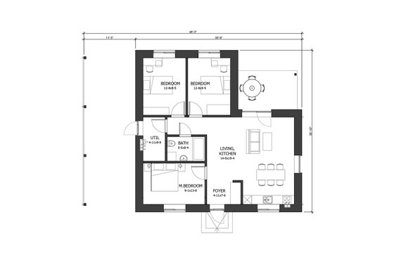 Floor Plan - Main Floor for Modern House Plan #538-17 - 3 bed, 1 bath