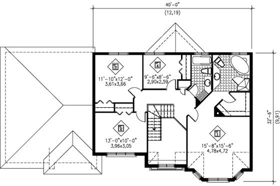 Floor Plan - Upper Floor for European House Plan #25-216 - 4 bed, 2.5 bath