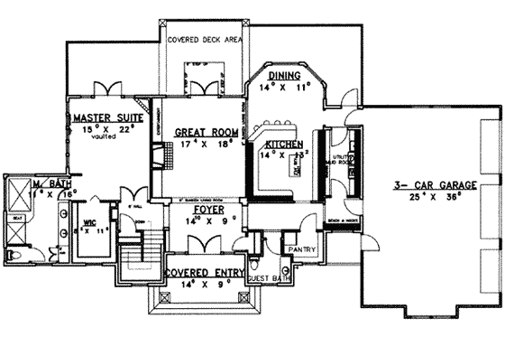 Floor Plan - Main Floor for Modern House Plan #117-276 - 1 bed, 2 bath
