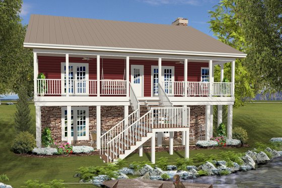 Exterior - Rear Elevation for Country House Plan #56-725 - 3 bed, 3 bath