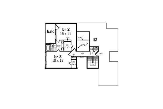 Floor Plan - Upper Floor for Mediterranean House Plan #45-349 - 3 bed, 2 bath