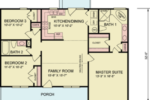 Floor Plan - Main Floor for Ranch House Plan #54-603 - 3 bed, 2 bath
