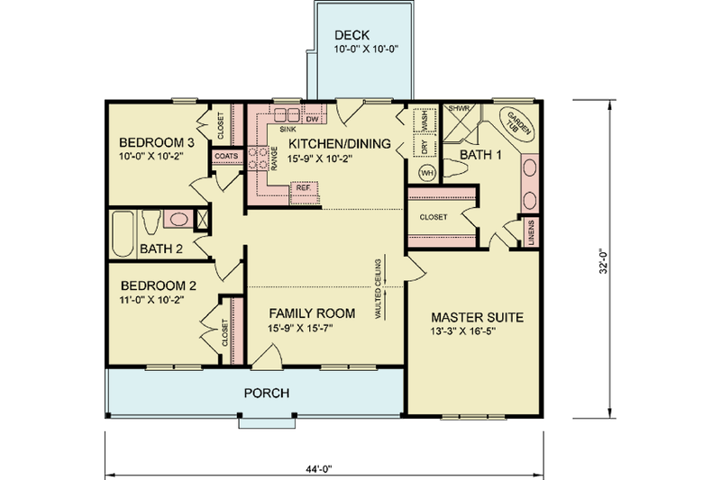 House Plan Design - Floor Plan - Main Floor for Ranch House Plan #54-603 - 3 bed, 2 bath
