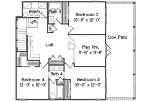 Floor Plan - Upper Floor for Southern House Plan #135-120 - 4 bed, 5.5 bath