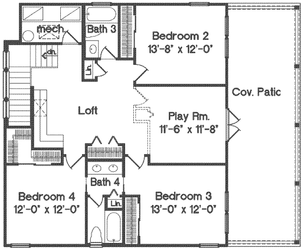 Southern Floor Plan - Upper Floor Plan #135-120