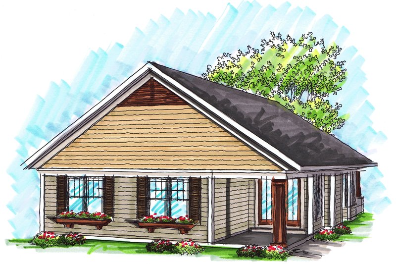 Architectural House Design - Exterior - Rear Elevation for Ranch House Plan #70-1019 - 2 bed, 2 bath