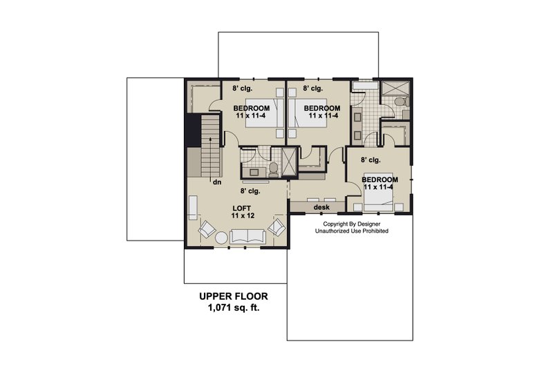 House Blueprint - Floor Plan - Upper Floor for Craftsman House Plan #51-1385 - 4 bed, 3.5 bath