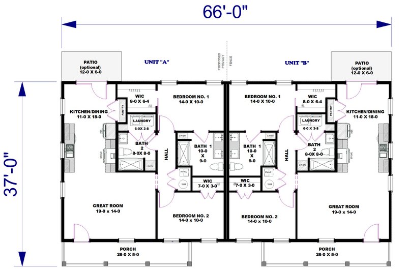 House Blueprint - Floor Plan - Main Floor for Farmhouse House Plan #44-303 - 4 bed, 4 bath