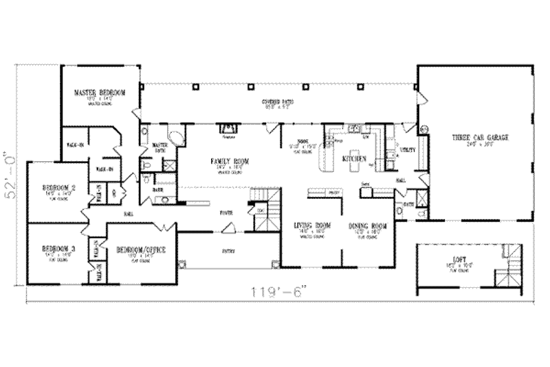 Architectural House Design - Floor Plan - Main Floor for Adobe / Southwestern House Plan #1-854 - 4 bed, 3 bath