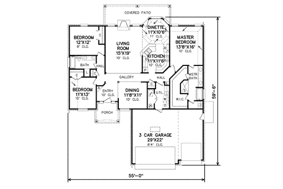 Floor Plan - Main Floor for Traditional House Plan #65-441 - 3 bed, 2 bath