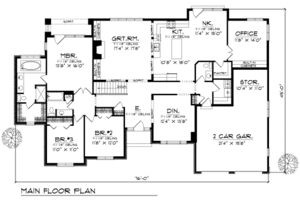 Floor Plan - Main Floor for Traditional House Plan #70-373 - 3 bed, 2.5 bath