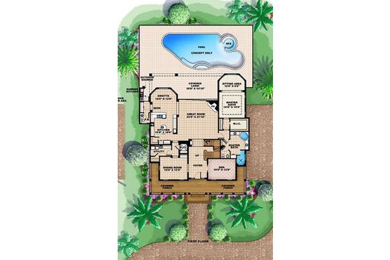Floor Plan - Main Floor for Beach House Plan #27-413 - 5 bed, 4.5 bath