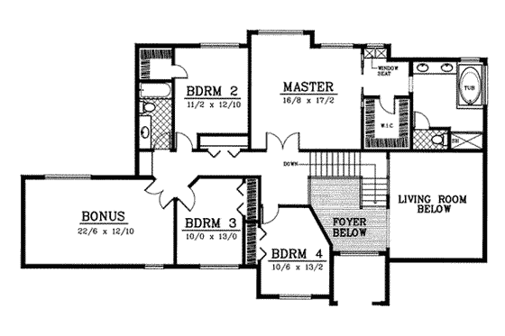 Floor Plan - Upper Floor for Traditional House Plan #100-220 - 4 bed, 2.5 bath
