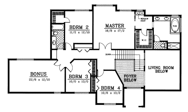 Traditional Floor Plan - Upper Floor Plan #100-220