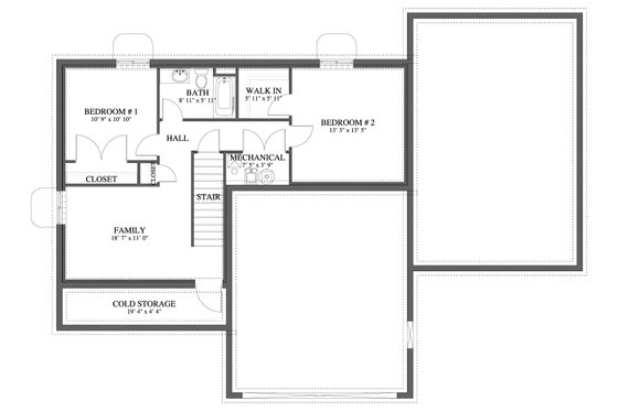Floor Plan - Lower Floor for Farmhouse House Plan #1060-407 - 4 bed, 3.5 bath