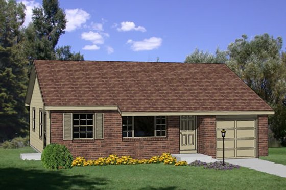Exterior - Front Elevation for Ranch House Plan #116-153 - 3 bed, 1 bath