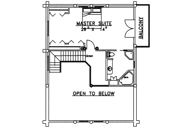 Architectural House Design - Floor Plan - Upper Floor for Log House Plan #117-127 - 2 bed, 2 bath