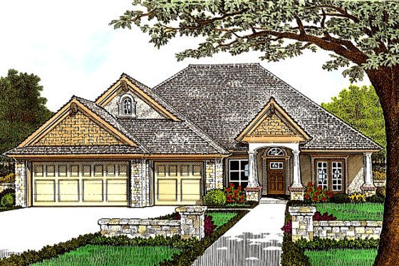 Exterior - Front Elevation for European House Plan #310-989 - 3 bed, 2.5 bath