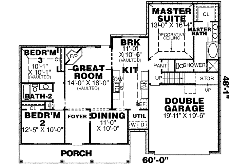Dream House Plan - Floor Plan - Main Floor for Traditional House Plan #34-164 - 3 bed, 2 bath