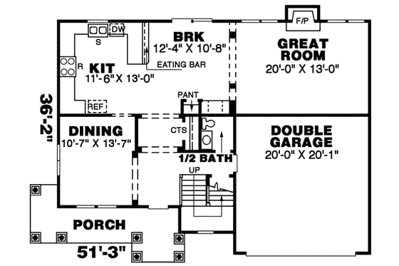 Floor Plan - Main Floor for Traditional House Plan #34-156 - 3 bed, 2.5 bath