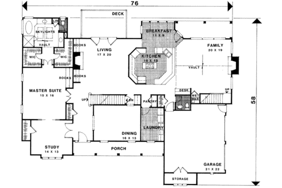 Floor Plan - Main Floor for European House Plan #56-229 - 4 bed, 3.5 bath