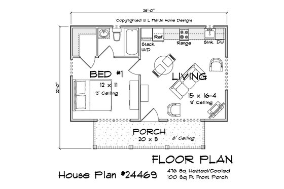 Floor Plan - Main Floor for Cottage House Plan #513-2262 - 1 bed, 1 bath