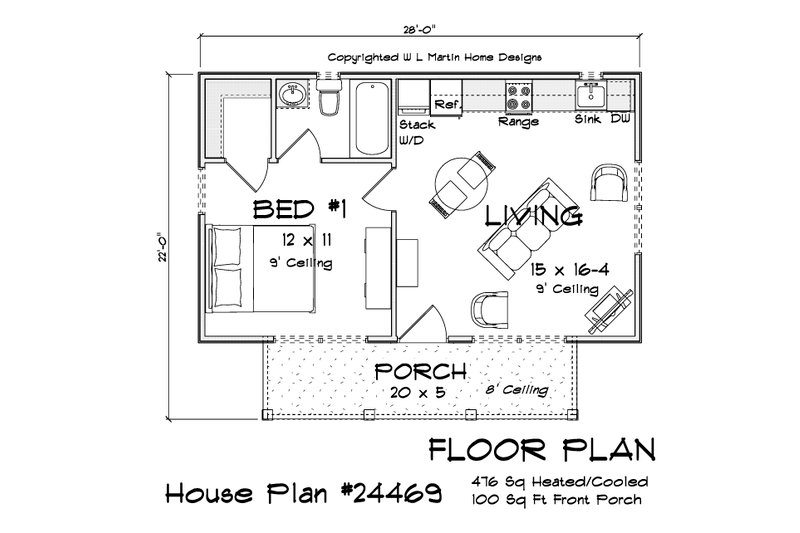 Architectural House Design - Floor Plan - Main Floor for Cottage House Plan #513-2262 - 1 bed, 1 bath